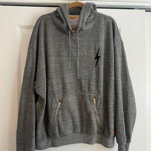 Aviator Nation Gray Hoodie with Black Lightning Bolt